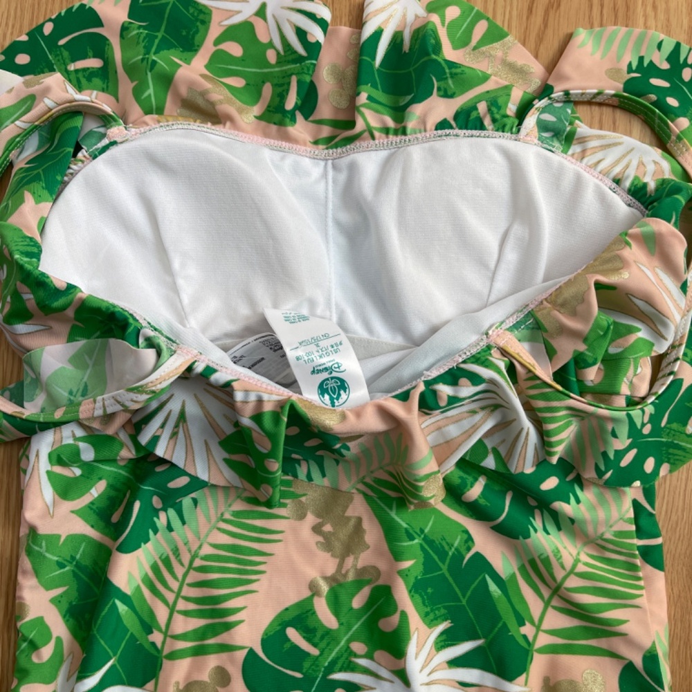Disney Women’s One Piece Pink & Green Palm w/ Gold Mickey Swimsuit Size Large - Picture 10 of 10